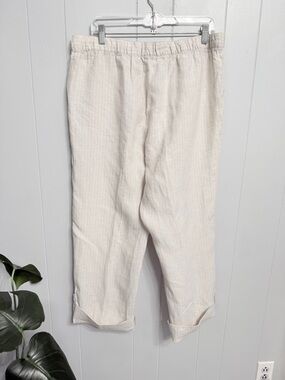 #6)  Ellen Tracy Light Beige with White Stripes Linen-Blend Chinos